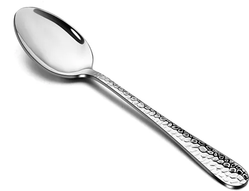 Miniatura 10 de E-far - Juego de 6 cucharaditas martilladas de acero inoxidable moderno, cubiertos de postre para el hogar, cocina, restaurante, borde redondo