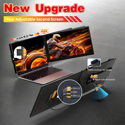 Miniatura 6 de Extensor de pantalla para portátil de 0.27 pulgadas, ultrafino, 14 pulgadas, FHD 1080P IPS, monitor portátil dual, USB-C/HDMI Plug & Play, extensor