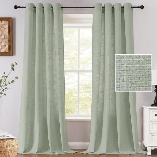 Miniatura 15 de H.VERSAILTEX Cortinas de lino de 63 pulgadas de largo, cortinas de granja completamente filtrantes de luz, juego de 2 paneles de cortina