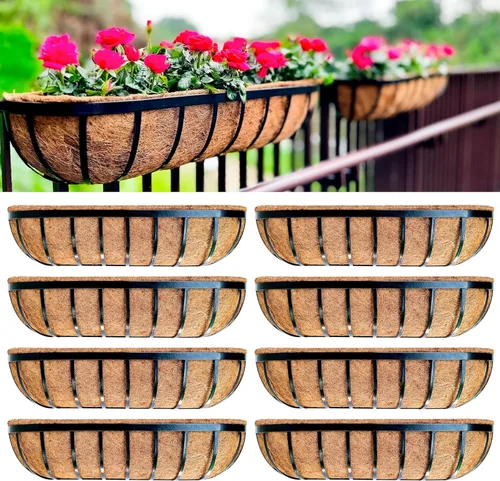 Miniatura 15 de LaLaGreen - Cajas de plantador para barandillas de terraza (61 cm, paquete de 6) Macetas de pared de metal para plantas al aire libre, color negro