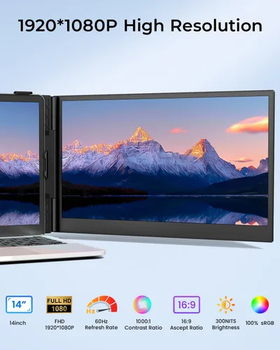 Miniatura 2 de Cevaton Extensor de pantalla para laptop, monitor portátil ultradelgado y ligero de 14.1 pulgadas para portátiles de 13 a 17 pulgadas, monitor dual