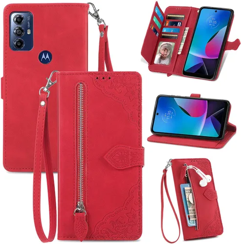 Miniatura 10 de Funda tipo cartera para Moto G Pure/G Power 2022/G Play 2023, funda de piel sintética de lujo con cremallera y soporte para tarjeta de crédito