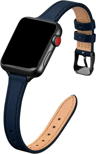 Miniatura 15 de STIROLL - Correa delgada de cuero para reloj inteligente, compatible con Apple Watch de 38, 40, 41, 42, 44, 45 y 49 mm, correa de cuero de grano