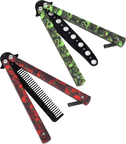 Miniatura 7 de AIFUSI Cuchillo de entrenamiento de mariposa de práctica, paquete de 2 peines plegables de acero, hoja sin afilar, no ofensivo, Bilsong