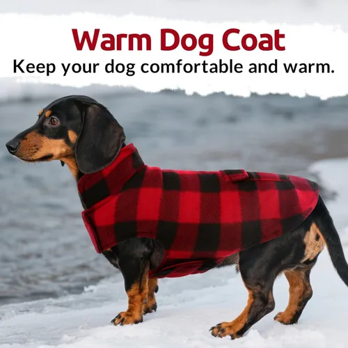 Miniatura 5 de ASENKU - Abrigo de invierno para perros, diseño a cuadros reversible, impermeable, para climas fríos, para perros pequeños, medianos y grandes Rojo