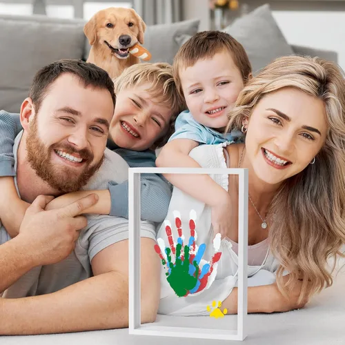 Miniatura 6 de Kit de huellas de manos familiares – Marco de madera de recuerdo hecho a mano DIY – Regalos familiares, regalos de adopción, regalo para padres