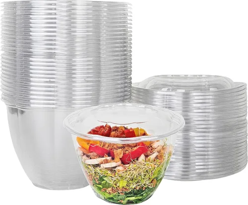 Miniatura 12 de Green Direct Recipientes de ensalada de 18 onzas con tapas, paquete de 25, cuencos de plástico transparente para almuerzo, servir y mezclar