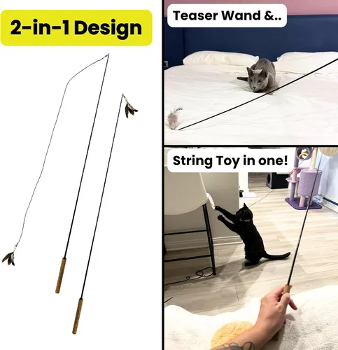 Miniatura 3 de Forever Stick - La varita de plumas para gatos indestructible, juguete interactivo extra largo y duradero para gatos de interior, juguete de caña