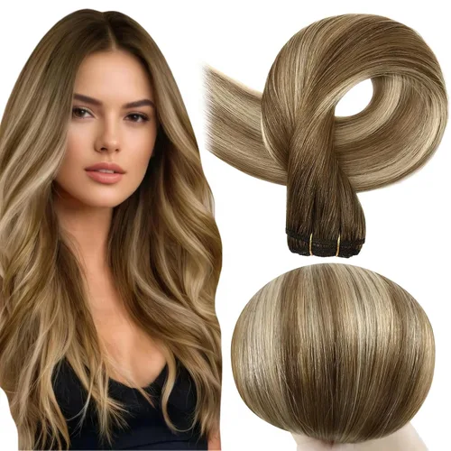 Miniatura 63 de Full Shine Extensiones de cabello humano, 18 pulgadas, mechones de trama, color #2 castaño oscuro, 3.5 onzas, cabello Remy para coser, doble trama