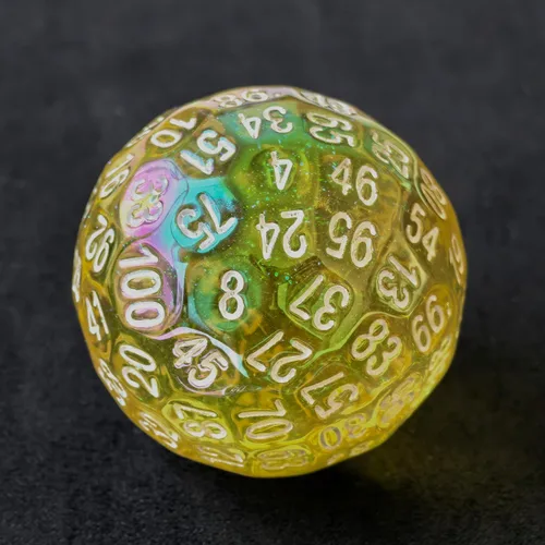 Miniatura 28 de Bescon Dados poliédricos translúcidos 100 lados, D100 transparente muere, Cubo de 100 lados, Dados de juego D100, Cubo de ámbar de 100 lados
