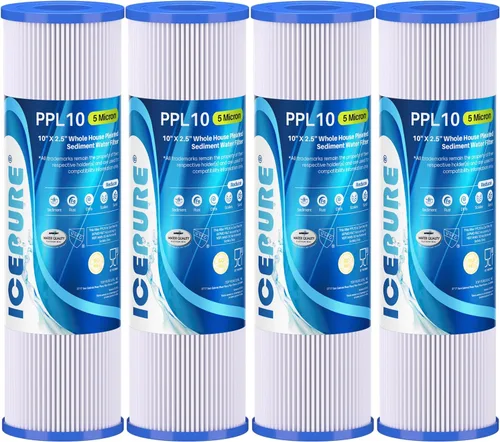 Cartucho de filtro de agua de sedimento plisado de 10 x 2.5 pulgadas de repuesto para cualquier unidad de RO de 10 pulgadas, compatible con R50,