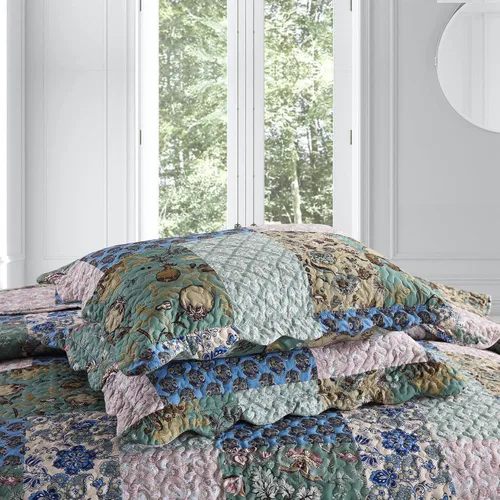 Miniatura 6 de MarCielo Juego de colcha acolchada de 3 piezas, colcha estampada, juego de ropa de cama, manta, colcha ligera (flor azul, Queen) (B026_Q)