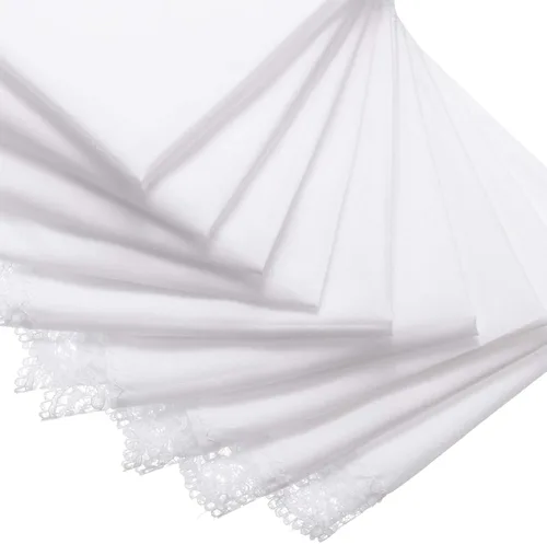 Miniatura 3 de Pañuelo de 24 piezas para mujer con encaje blanco puro con borde de encaje para mujer (estilo A), Estilo a