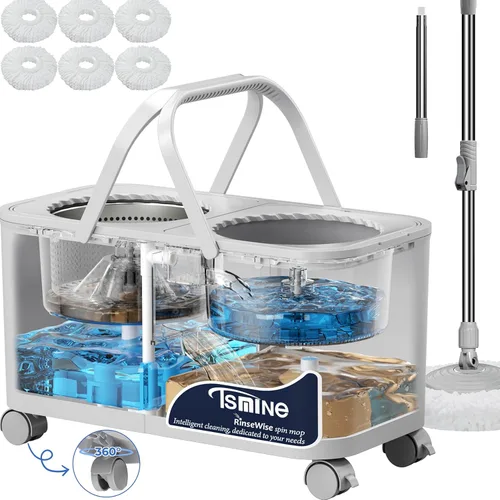 Trapeador giratorio compacto para apartamentos y espacios pequeños, cubo de separación de agua limpia y sucia para dueños de mascotas y limpieza