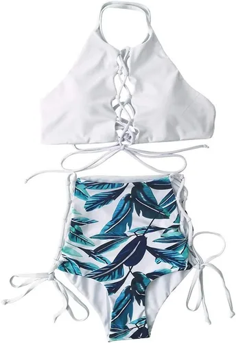 Miniatura 2 de Bikini africano sin espalda para mujer, traje de baño tankini de cintura alta, traje de baño con correa