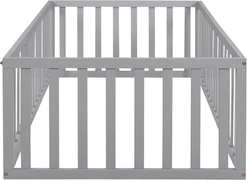 Miniatura 9 de Cama Montessori de suelo individual con puerta y valla para niños, marco de cama Montessori bajo de madera maciza con barandillas de seguridad