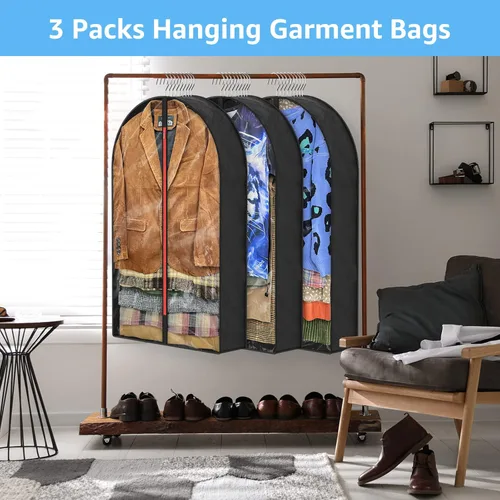 Miniatura 3 de Bolsas de ropa Gussetes de 6.5 pulgadas para colgar ropa, almacenamiento en el armario, trajes de 40 pulgadas con cremallera, bolsa de ropa colgante
