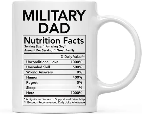 Miniatura 60 de Andaz Press Divertida taza de té de café de cerámica de 11 onzas, regalo de agradecimiento, datos nutricionales del ejército, paquete de 1, ideas