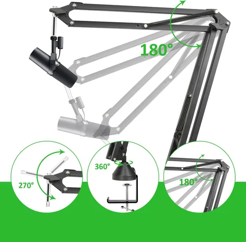Miniatura 3 de Para Shure SM7B Boom Arm - Soporte de micrófono con 2 cubiertas de micrófono para reducir los ruidos del viento, gestión de cables y filtro pop