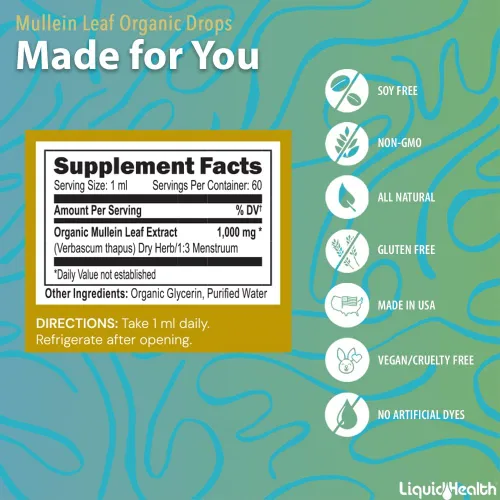 Miniatura 5 de LIQUIDHEALTH USDA Orgánico Extracto de Hoja de Gordolobo en Gotas para Pulmones - Gotas Herbales de Limpieza para Fumadores, Apoyo Inmunológico