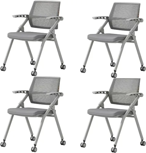 Miniatura 7 de 【1 unidad】 Silla ergonómica con ruedas giratorias de malla para anidación de invitados, apilamiento para oficina, escuela, aula, entrenamiento