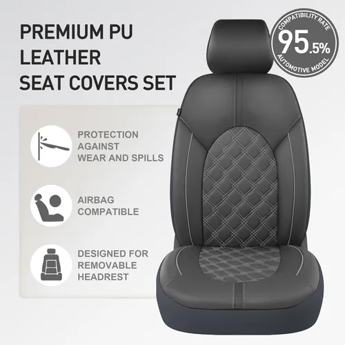 Miniatura 5 de CAROMOP Juego de fundas de asiento delantero de automóvil de piel sintética de lujo, fundas de asiento de automóvil impermeables antimanchas