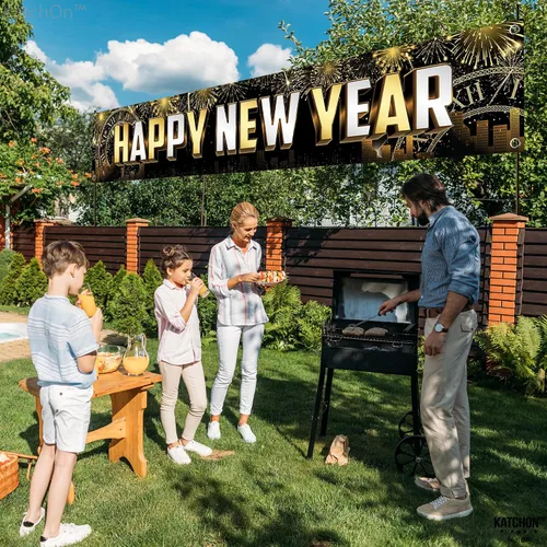 Miniatura 7 de KatchOn Cartel grande de feliz año nuevo 2025 – 120 x 20 pulgadas Cartel de Año Nuevo y decoraciones para suministros de fiesta de NYE