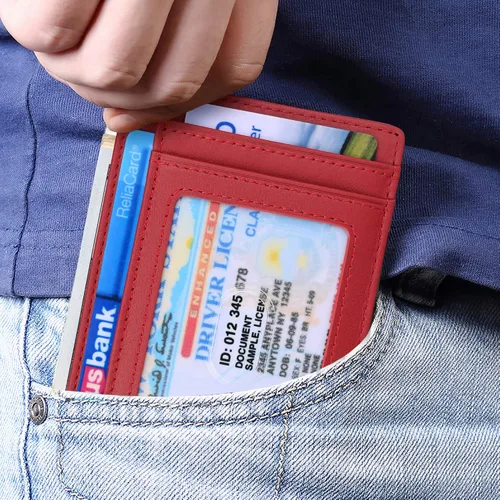 Miniatura 3 de Kinzd Cartera delgada y minimalista de cuero RFID con bolsillo frontal para hombre