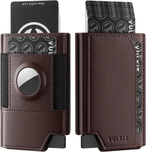 VULKIT Billetera Airtag para hombre, minimalista, con banda para dinero y soporte para AirTag, protección RFID, Espresso, Minimalista