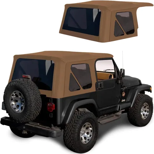 Miniatura 14 de Revestimiento superior estilo de fábrica Sierra Offroad para Jeep Wrangler TJ (1997-2002), funda blanda con vidrios polarizados, sin puertas Negro