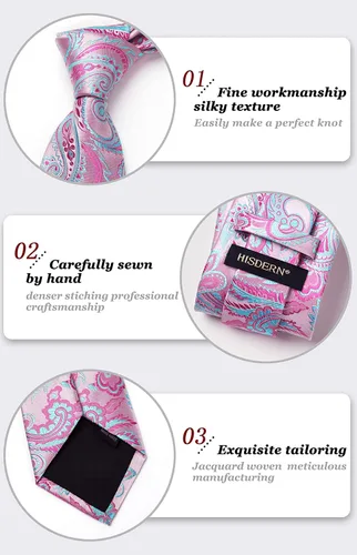 Miniatura 246 de HISDERN Corbatas para hombre, corbata de cachemira y bolsillo cuadrado tejido clásico floral para hombre, corbata de fiesta de boda