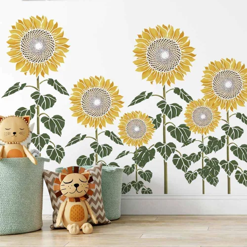 Plantilla de pared de girasol gigante de 26 pulgadas, plantilla floral grande reutilizable para pintar paredes, vallas, madera, arte de pared de