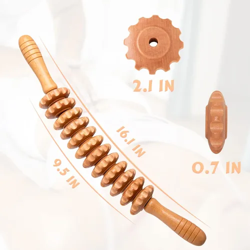 Miniatura 5 de Herramientas de rodillo de masaje de terapia de madera curva, drenaje linfático, masaje de celulitis y rodillo muscular de madera para cintura