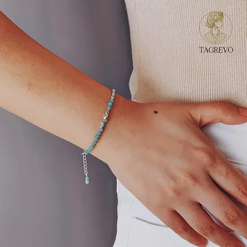Miniatura 3 de Pulsera de cuentas de cristal natural de plata 925 hecha a mano. Joyería energética de piedras preciosas facetadas para mujeres, regalo