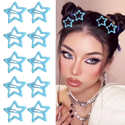 Miniatura 18 de 10 pinzas para el cabello de estrella para niñas, bonitos pasadores de metal con purpurina, accesorios antideslizantes para rave, clip de pelo Y2K