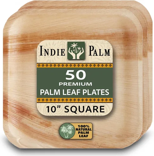 Miniatura 17 de Indie Palm Platos desechables de hoja de palma, paquete de 50 unidades, cuadrados de 8 pulgadas, resistentes, 100% compostables y biodegradables