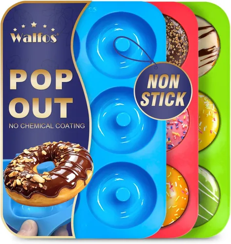 Miniatura 10 de Walfos Molde de Silicona para Donas de Tamaño Completo para Hornear - Juego de Sartén de Silicona para Donas de 4 Pulgadas de Tamaño Grande para 4