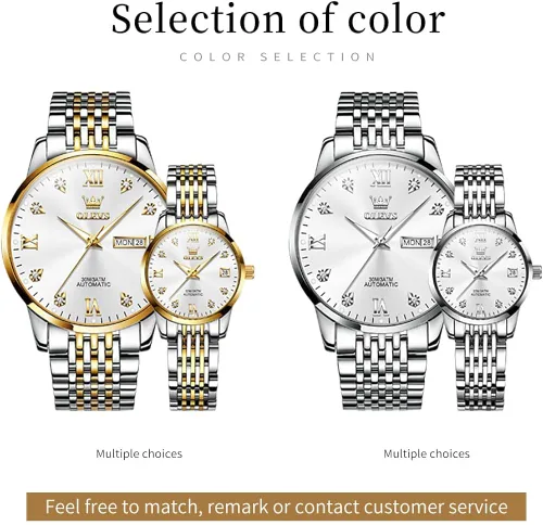 Miniatura 6 de OLEVS Conjunto de relojes para parejas para hombres y mujeres, regalos para el día de San Valentín, mecánico automático, cuerda automática, reloj