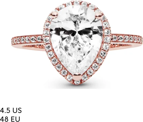 Miniatura 7 de PANDORA Joyería - Anillo de circonita cúbica con halo de lágrima brillante, regalo para ella rosa, Metal, Zirconia cúbica