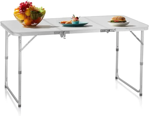Miniatura 17 de Outvita Mesa de camping plegable portátil de 6 pies, mesa de altura ajustable impermeable para exteriores, mesa plegable de maleta ligera de Plateado