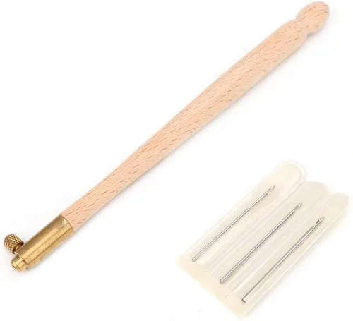 Gancho de ganchillo francés con mango de madera, juego de agujas de bordar con cuentas para tejer, herramientas de bordado con 3 agujas