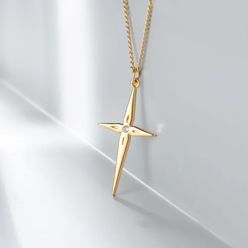 Miniatura 44 de Fettero - Collar con dije de cruz de fe, chapado en oro de 14 K, cadena fina, minimalista, simple, pequeña, para oración, regalo de joyería religiosa