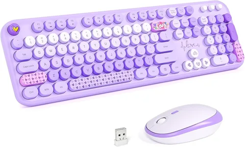 Miniatura 98 de KNOWSQT Combo de teclado y ratón inalámbrico, teclados lindos de tamaño completo estilo máquina de escribir 2.4G azul colorido - receptor USB Plug