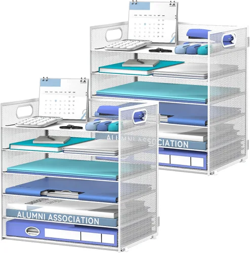 Miniatura 19 de Daltack Organizador de papel de 6 niveles para escritorio, organizador de bandejas de papel para escritorios, organizadores de archivos de Negro