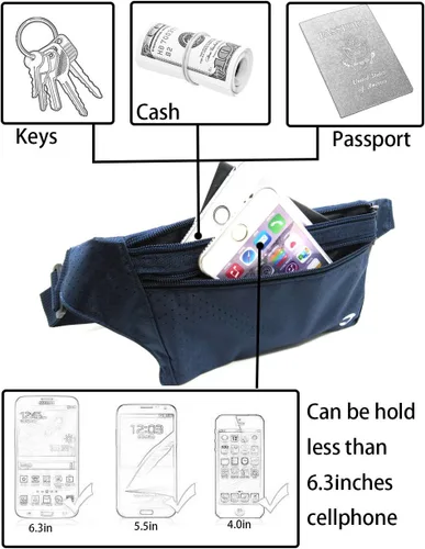 Miniatura 11 de Bolsa de cintura ultrafino con ranuras c/visualización para tarjeta de crédito, para deportes, aire libre, correr, caminar, viajes.