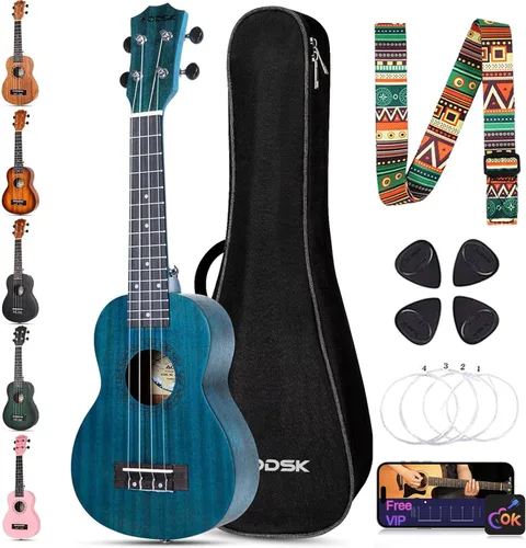 Miniatura 10 de AODSK Ukelele negro de concierto para principiantes de 23 pulgadas con correa para bolsa de concierto, cuerda de nailon, 4 púas, regalo de vacaciones