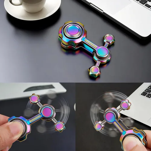Miniatura 7 de Juguete giratorio de metal que brilla en la oscuridad, juguete antiestrés luminoso para niños y adultos, 2 brazos, juguete sensorial de escritorio