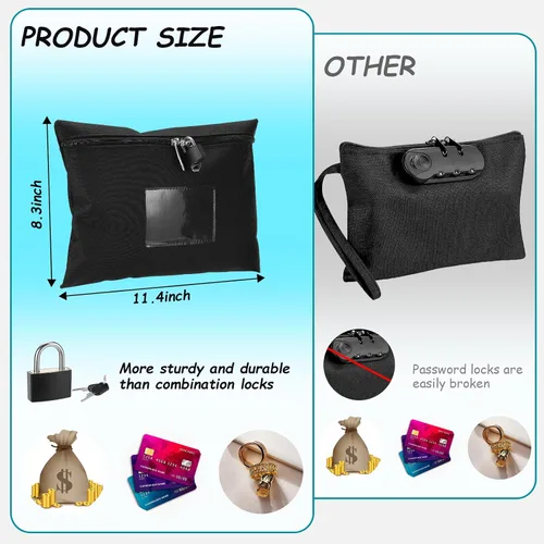 Miniatura 2 de Bolsa de dinero con cerradura y 2 llaves, bolsa de dinero para efectivo con cerradura de 11.4 x 8.3 pulgadas, bolsa de depósito bancario de dinero