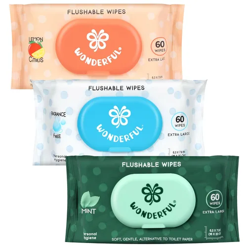 Miniatura 14 de Toallitas desechables WONDERFUL, Toallitas húmedas 100% a base de plantas con sabor a limón cítrico para adultos y niños, seguras