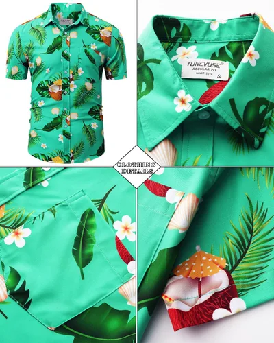 Miniatura 118 de TUNEVUSE Conjunto de camisas y pantalones cortos hawaianos para hombre, 2 piezas, trajes de playa con estampado de flores, traje tropical de verano